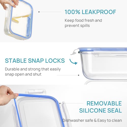 Image of Vtopmart 2Pack 1860ml /63oz Large Glass Storage Containers With Lids, Blue