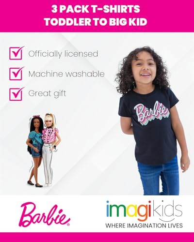 Barbie Big Girls' 3-Pack Ruffle and Graphic Crewneck Pullover Tees Pink Magenta Black 14-16 - image 3