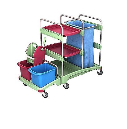 Tratamiento antibacteriano Splast carros de limpieza con soporte 120L, escurridor fregona, cubos, Regal