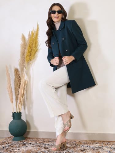 Image of CHKOKKO Women Classic Long Winter Coat Double Breasted | Knee Length Design with a Sophisticated Spread Collar and Convenient Front Pockets for All Occasions