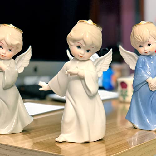 Ultnice Ceramic Angel Baby Figurine Small Angel White Wings Statues Cherubs Sculptures Statue Porcelain Boy Angel Figurine Desktop Decoration For Home Shelf Decor Blue #TOP2