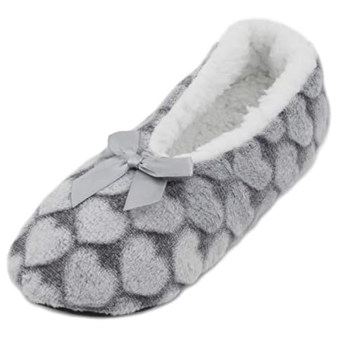 Atania Ladies Ballet Style Plush Slipper Socks Grey Hearts S/M Cover