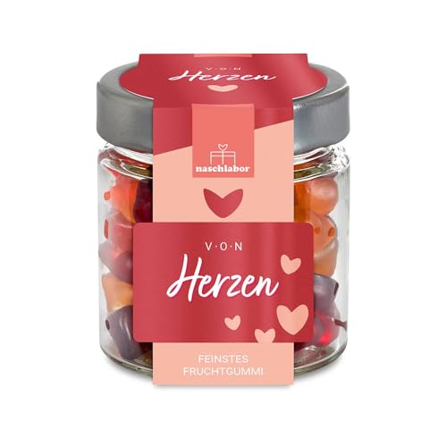 Herz Gummibärchen | Fruchtgummi Geschenkdose Von Herzen | Geschenk für Liebe | Dein Partner freut sich | Geschenkglas von Herzen Gummibärchen | naschlabor