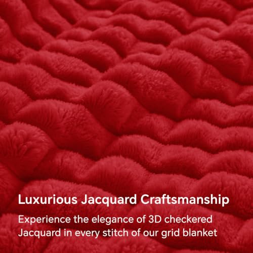 Image of BEDELITE 3D Checked Red Fleece Throw Blanket for Couch, 50x60 Inches