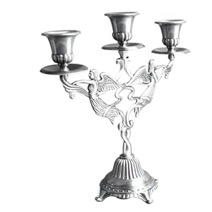 24cm 3-Armiger Engel Kandelaber aus Silber-Metall, Antikes Jugendstil-Design | Kerzenständer