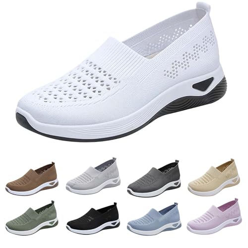 Orthopedic Shoes for Women Arch Support Slip On Comfortable Breathable Mesh Walking Sneakers Summer Casual Wide Width Running Athletic Sneakers Zapatos Ortopédicos para Mujer White 6.5