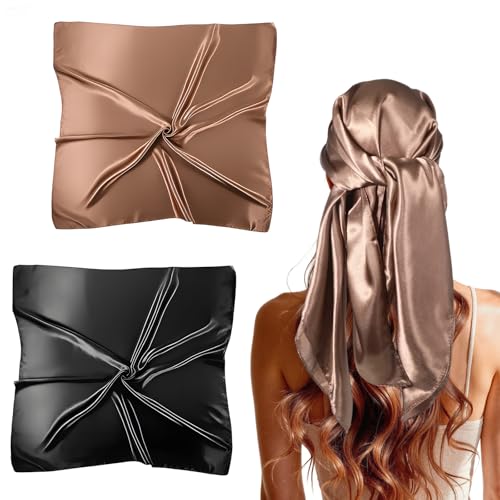 2 Pcs 35” Large Square Satin Head Scarf, Satin Square Head Scarf,Silk Like Head Scarves Silk Bandana,Fashion Hair Wrapping Scarves for Women