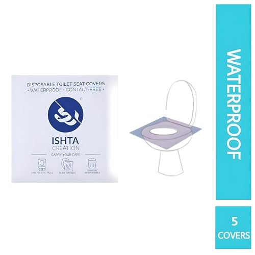 Image of ISHTA Disposable Waterproof Toilet Seat Covers - 60 Covers (5 Covers /Pack - 12 Pack) | Fold To Hold So No Contact With Unhygienic Seats | Fabric | Hygiene Anytime Anywhere