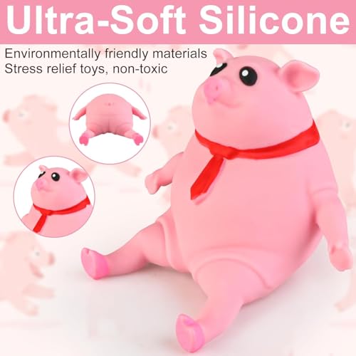 Squishy Pig Toys, Pink Pig Squishy Toy for Kids Adults, Novelty Pig Squeeze Toys, Funny Tiktok Pig Sensory Stress Toy for Decompress and Anxiety Relief Women Men Kids