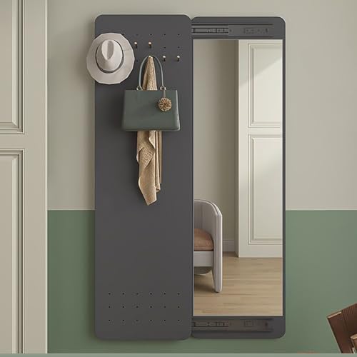 Espejo de pared con riel deslizante y ganchos para entrada, dormitorio, sala de estar