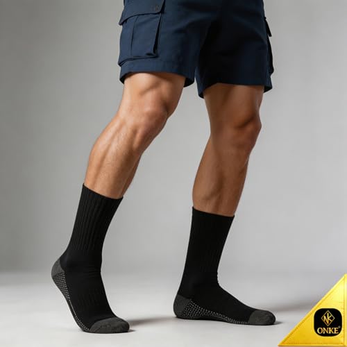Image of ONKE Athletic Work Socks for Men Women Heavy Cushion Crew Moisture Wicking | Cotton, Max Full Cushion, Odor Control, Breathable, Comfortable, Durability, Anti Blister, Arch Support, Size M /L /XL 3 /6 Pack