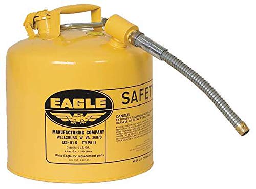 EagleU2-51-SY Yellow Galvanized Steel Type ll Flammable Storage Safety Cans, 7/8" Flex Metal Spout, 5 gal, 13.5" Height, 0.5" Width