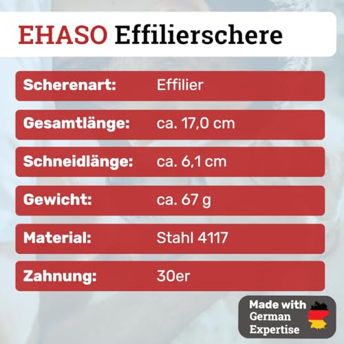 EHASO langlebige, doppelseitige Effilierschere, 17cm mit 30er Zahnung