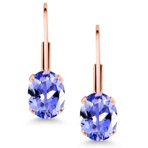 Gem Stone King 18K Rose Gold Plated Silver Gemstone Birthstone Leverback Earrings For Women | Gemstone Birthstone | Oval 7X5MM | Fine Jewelry for Her Mom Women Wife2