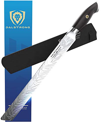 DALSTRONG Slicing & Carving Knife - 12 inch - Omega Series - BD1N-V Hyper Steel Kitchen Knife - G10 Handle - Razor Sharp Knife - Leather Sheath Included