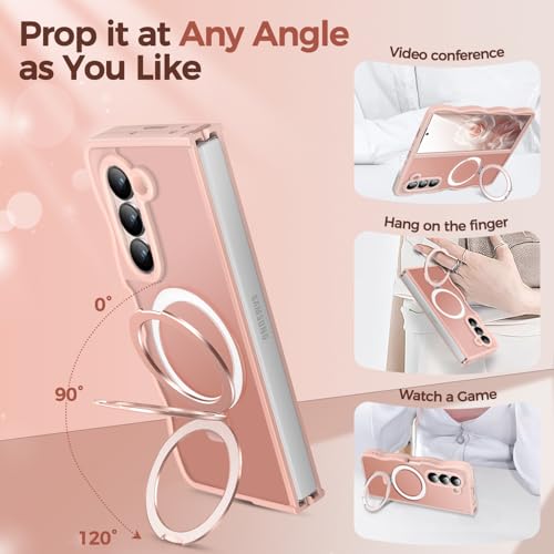 Image of Cute Wavy Magnetic Stand Case for Galaxy Z Fold 5 Fit for MagSafe, Pink