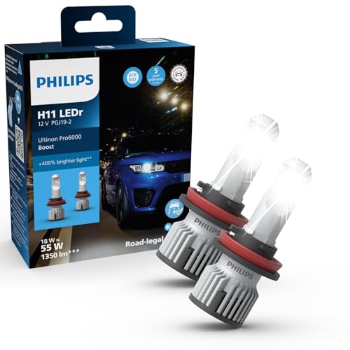 Philips Ultinon Pro6000 Boost H11-LEDr Scheinwerferlampe mit Straßenzulassung* UNECE-R37 Zulassung mit E-Zeichen +400% helleres Licht**