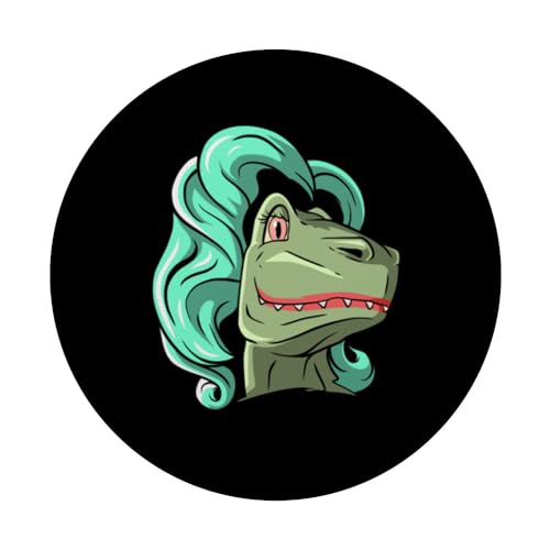 Dino Lady Dinosaur Mom PopSockets Swappable PopGrip, Black - Image 3