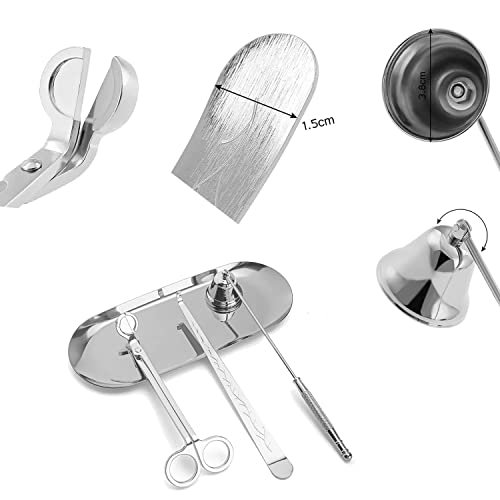 Chexin 4 Stücke Kerze Zubehör Set mit Kerzenlöscher, Kerzendochtschneider, Dochtzieher, Ablageschale,Edelstahl Kerzenwerkzeug Kit, Geschenk für Candle Lover(Silber)