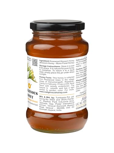 Image of INDIGENOUS HONEY Pure Rosewood Shisham Honey Raw Organic 17.64 oz Glass Jar | Natural Sweetener Unprocessed Unpasteurized Unheated Honey Pack of 1