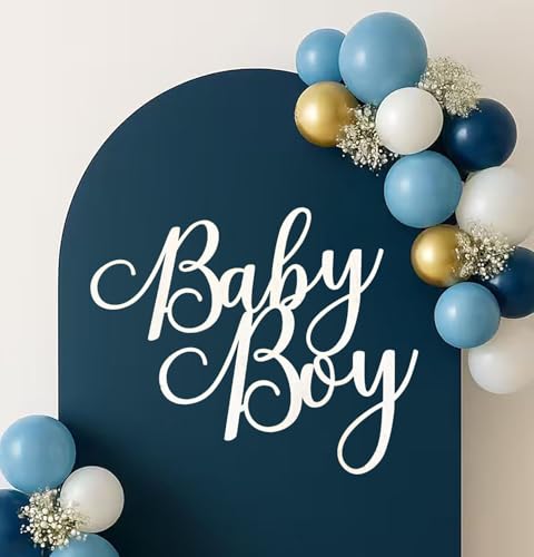 QWTOWFM Baby Boy Sign for Backdrop Wooden Baby Shower Sign Balloon Arch Decor for Newborn Gender Reveal 1st Birthday Party Photo Booth Props Door Decorations