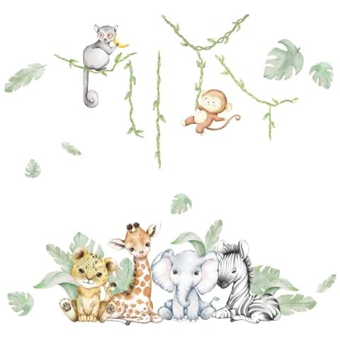 59.05x53.14 Inch Woodland Animals Wall Decals Wall Tree Decals Forest Animal Wall Decal Elephant Zebra Monkey Giraffe Nursery Decor for Home Baby Room Decorations Boys Girls Bedroom Art Cover