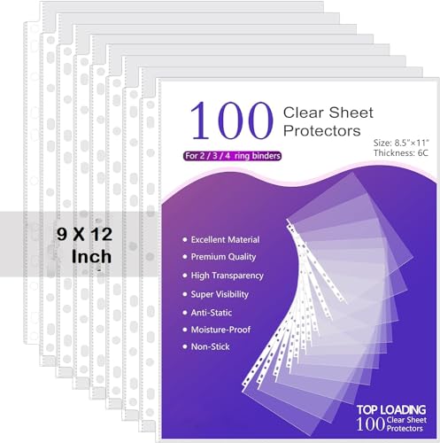 Image of Shuban A4 Transparent Sheet Protectors - Top Loading, Clear, Reinforced 11-Hole Plastic Sleeves, Acid-Free & Archival Safe for Documents, Certificates & Photos (100 Pcs)