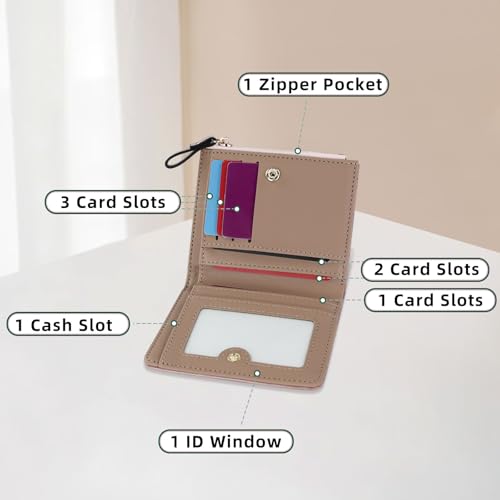 Wallet Women, Leather Bifold Card Holder Wallets for Women with Snap and Zipper, Flower Embroidery Printing Small Wallet with Coin Pocket and 6 Cards Slots (Pink)4