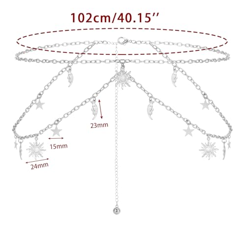 MILAKOO Double Layer Waist Belt Skinny Waistband Link Sun and Moon Decor Belts Straps for Women Summer Beach Dresses2