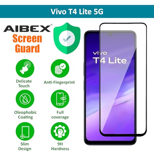 Image of AIBEX Military-Grade Tempered Glass Screen Protector Compatible for Vivo T4 Lite 5G / Vivo Y04 / Vivo Y29s 5G with Edge to Edge Coverage and Easy Installation kit