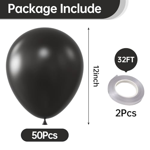 Image of KALOR 12 Inch Black Balloons, 50 Pcs Latex Helium Balloons for Kid's Birthday Party, Baby Shower, Wedding, Graduate Party Decorations
