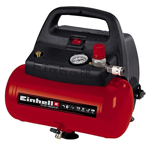 Einhell Compresor TC-AC 190/6/8 OF (1.100 W, máx. 8 bar, motor exento de aceite/servicio, depósito de aire comprimido de 6 litros, manómetro, acoplamiento rápido, mango), Color Negro, Rojo