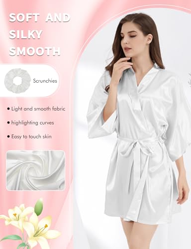 Image of MORFORU Women Bride Bridesmaid Silky Satin Kimono Robe Solid Color Sleepwear for Wedding Party Getting Ready, Short