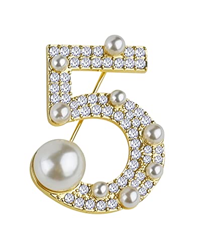 Lucky Number Five Rhinestone Bling Celebrity Fashion Jewelry Designer Inspired Statement Pin for Women