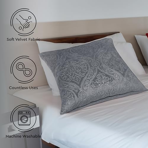 Image of Encasa XO Velvet Cushion Covers, No Inserts, Set of 2, Grey