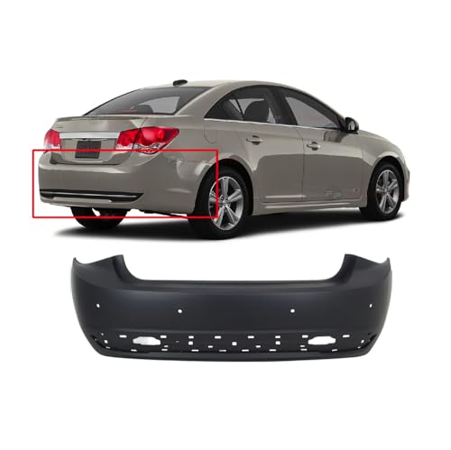 Image of Compatible with Chevrolet Cruze 2013-2014 Rear Bumper Cover | Primed, With Parking Sensor Holes, Ready to Paint, OEM 95324779, GM1100952