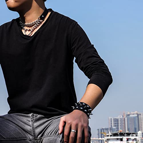 Manfnee PU Leder Choker Punk Emo Herz Anhänger Kette Choker Halsband Halskette für Frauen verstellbar