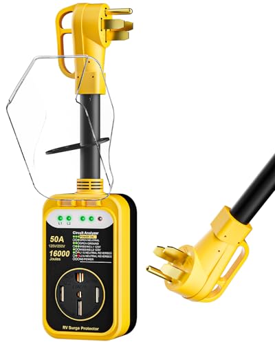 Image of RV Surge Protector 50 Amp,16000 Joules Circuit Analyzer for Camper | RV Surge Voltage Protection with Safety Certification, RV Adapter Plug with Waterproof Cover for Travel Trailers