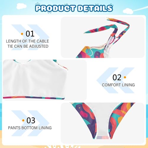 KLL Abstract Camouflage Print Pattern Girls Two Piece Bikini Sets Scoop Neck Swimsuit Swimwear Adjustable Shoulder Strap4