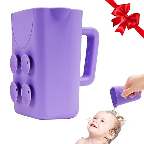 Image of EASICUTI Baby Bath Rinse Cup with Suctions, Easy to Drain, Soft Food Grade Silicone, Shampoo & Body Washing Rinser Cup for Kids with Easy Grip Handle to Rinse Baby Shampoo- Baby Essentials, Purple