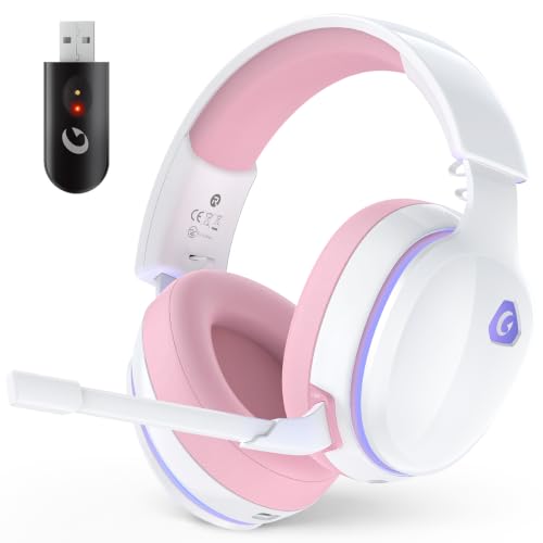 Image of AOC 2.4GHz Wireless Gaming Headset for PS5, PS4, PC, Switch, 45Hr, Pink | Bluetooth 6.0 Gaming Headphones with Noise Canceling Mic, 7.1 Virtual Surround, Great for Fortnite & Call of Duty /FPS Gamers