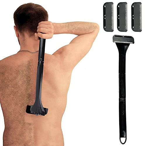 Faletony Rückenrasierer mit 3 Klingen,Herren Rückenrasierer Körperrasierer mit Griff Gebogen DIY Rückenhaar Rasier Schmerzlose für perfekte Nassrasur - effektive Rückenrasur praktischer Cover