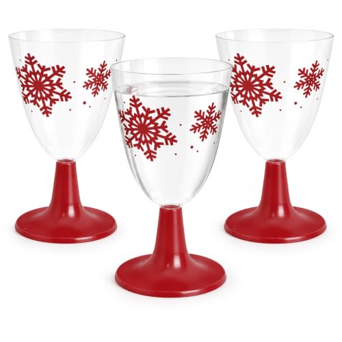 Copas de agua, Copa de Vino, Plástico, Diseño Copo Rojo, Pack 3 unidades