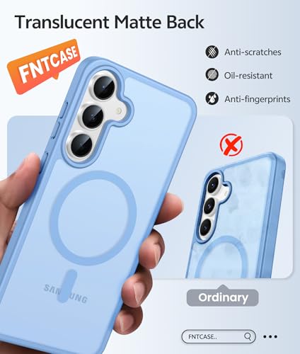 Image of FNTCASE for Samsung Galaxy S25 FE Case: Magnetic Translucent Matte Military Grade Drop Proof Protection Cell Phone Cover - Slim Rugged Durable Shockproof Protective S25Fe Cases (Light Blue-6.7 inch)