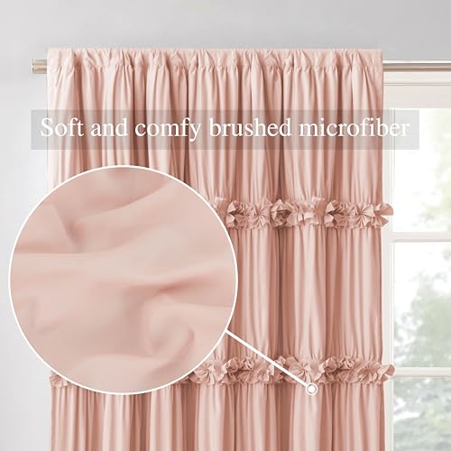 Image of Homechoice Decor Room Divider Window Curtains, Boho Ruched Blackout Window Treatments with 3 Rows of Butterfly Flowers, Rustic Rod Pocket Drapes for Living Room, 100 inch W x 84 inch L, Peach Pink (LQ-30)