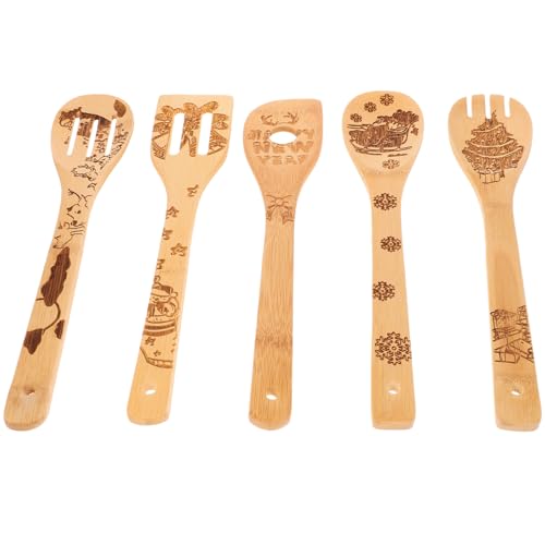 OUNONA Juego de 5 de para Cocinar y Decoración Navideña de Cocina Navideños de Madera Set de de Cocina para Hogar y Obsequio Festivo