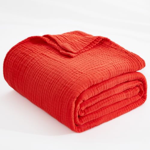 Image of EMME Muslin Blankets for Adults Throw Blanket for Couch Breathable Gauze Soft Lightweight Airy Orange Rust Throw 50 inch x 60 inch