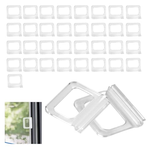 35 Pcs Universal Fit Window Screen Pull Tabs Replacement Lift Handles & Clips Frosted Clear Plastic Kit for Spline Channel Frame