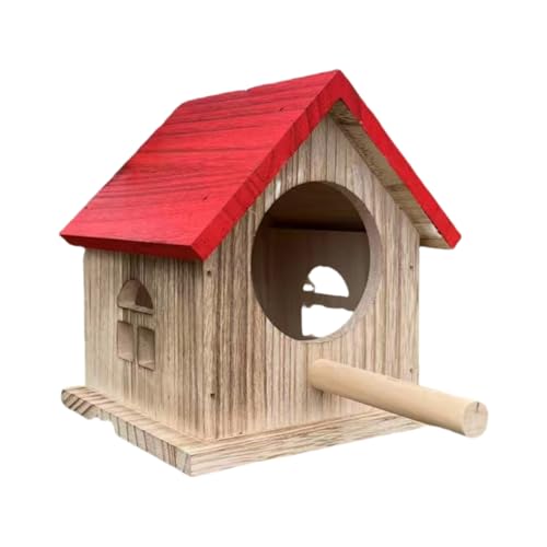 Haiyunhome 木製 鳥の巣 屋外 吊り下げ巣鳥の巣箱 野鳥用巣箱寝床 オウム飼育箱 あたたまる しっかりした 小動物用ハウス 隠れ家 家の装飾 親の贈り物 鳥用品 (レッド:上部は開口不可)