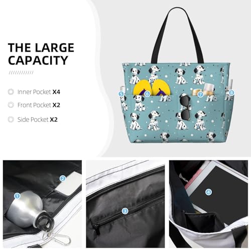 Large Beach Bags for Women Sandproof - Cute Spotted Puppy Dog Print Summer Travel Work Tote Bags with Zipper3